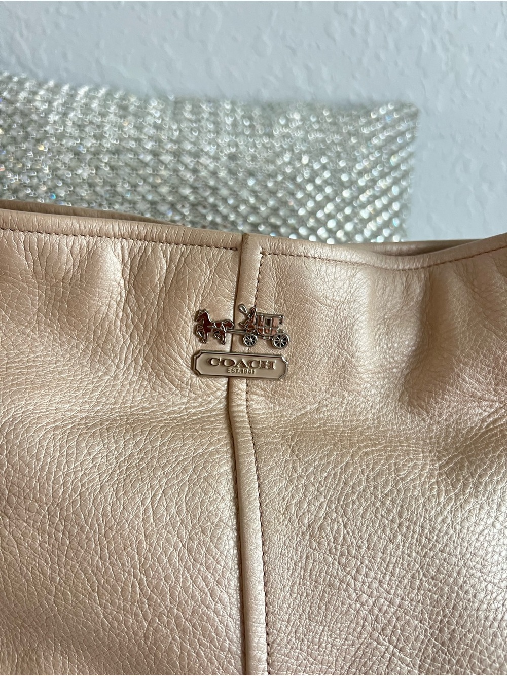 Coach Pebbled Leather Hobo Bag in Beige with Dark Trim - Picture 2 of 6
